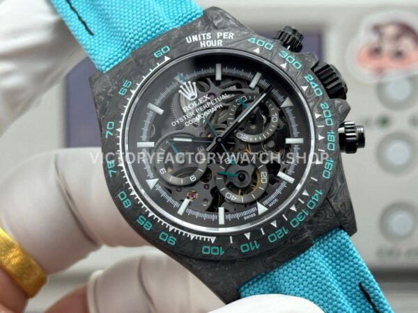 TW Factory Rolex Daytona 116500 40mm Carbon Fiber Light Blue Canvas Strap Skeleton Dial