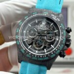 TW Factory Rolex Daytona 116500 40mm Carbon Fiber Light Blue Canvas Strap Skeleton Dial