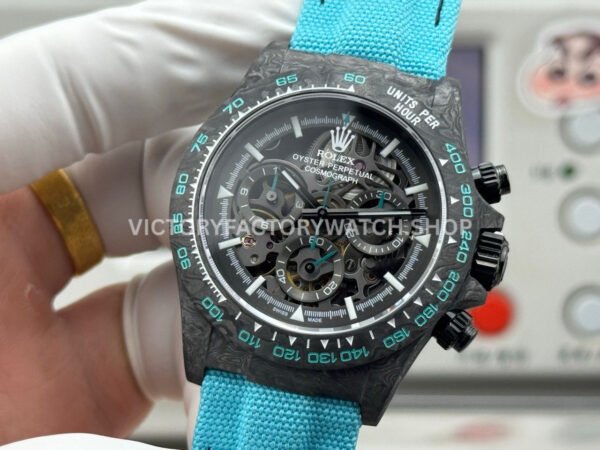 TW Factory Rolex Daytona 116500 40mm Carbon Fiber Light Blue Canvas Strap Skeleton Dial