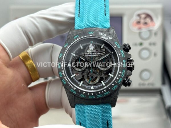 TW Factory Rolex Daytona 116500 40mm Carbon Fiber Light Blue Canvas Strap Skeleton Dial