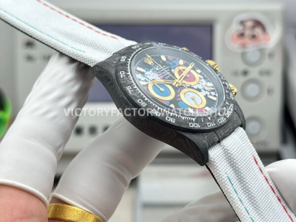 TW Factory Rolex Daytona 116500 40mm Carbon Fiber White Canvas Strap Black Dial