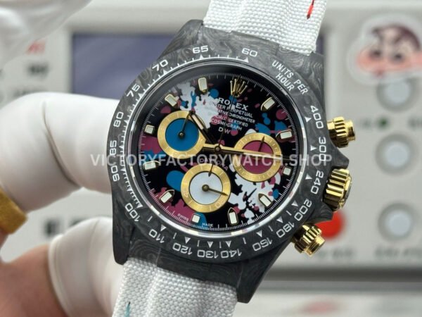 TW Factory Rolex Daytona 116500 40mm Carbon Fiber White Canvas Strap Black Dial