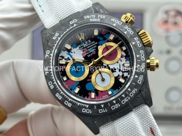 TW Factory Rolex Daytona 116500 40mm Carbon Fiber White Canvas Strap Black Dial