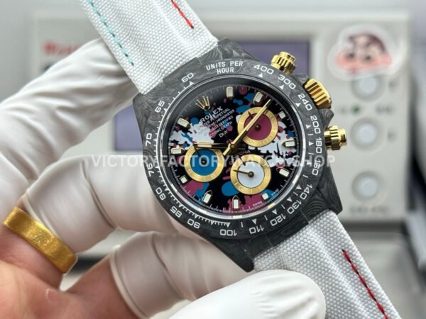 TW Factory Rolex Daytona 116500 40mm Carbon Fiber White Canvas Strap Black Dial