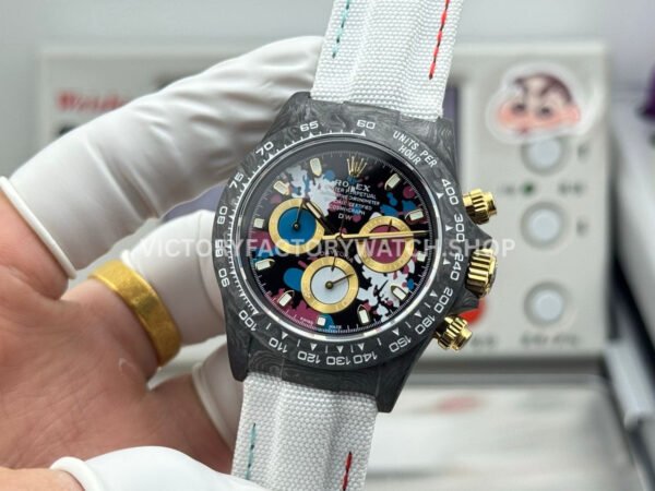 TW Factory Rolex Daytona 116500 40mm Carbon Fiber White Canvas Strap Black Dial