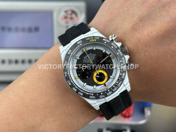 TW Factory Rolex Daytona 116500 40mm White Carbon Fiber Black Canvas Strap Black Dial