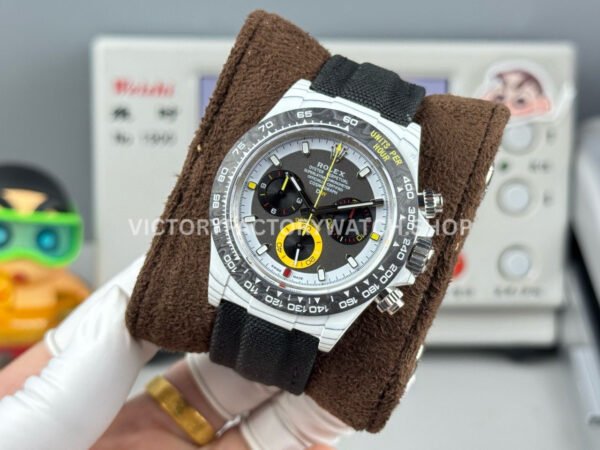 TW Factory Rolex Daytona 116500 40mm White Carbon Fiber Black Canvas Strap Black Dial
