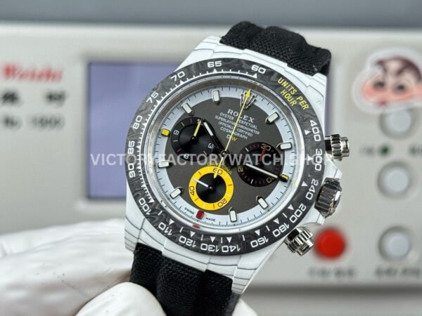 TW Factory Rolex Daytona 116500 40mm White Carbon Fiber Black Canvas Strap Black Dial