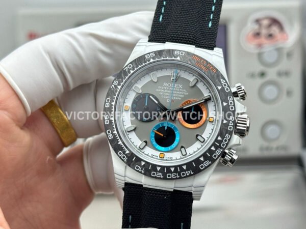TW Factory Rolex Daytona 116500 40mm White Carbon Fiber Black Canvas Strap Grey Dial