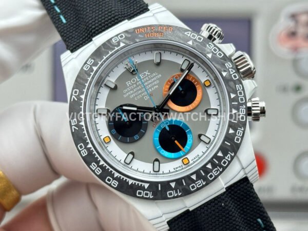 TW Factory Rolex Daytona 116500 40mm White Carbon Fiber Black Canvas Strap Grey Dial