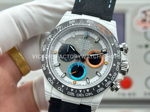 TW Factory Rolex Daytona 116500 40mm White Carbon Fiber Black Canvas Strap Grey Dial