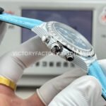 TW Factory Rolex Daytona 116500 40mm White Carbon Fiber Light Blue Canvas Strap White Diamond Bezel Blue Dial