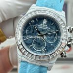 TW Factory Rolex Daytona 116500 40mm White Carbon Fiber Light Blue Canvas Strap White Diamond Bezel Blue Dial