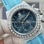 TW Factory Rolex Daytona 116500 40mm White Carbon Fiber Light Blue Canvas Strap White Diamond Bezel Blue Dial