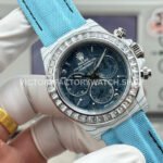 TW Factory Rolex Daytona 116500 40mm White Carbon Fiber Light Blue Canvas Strap White Diamond Bezel Blue Dial