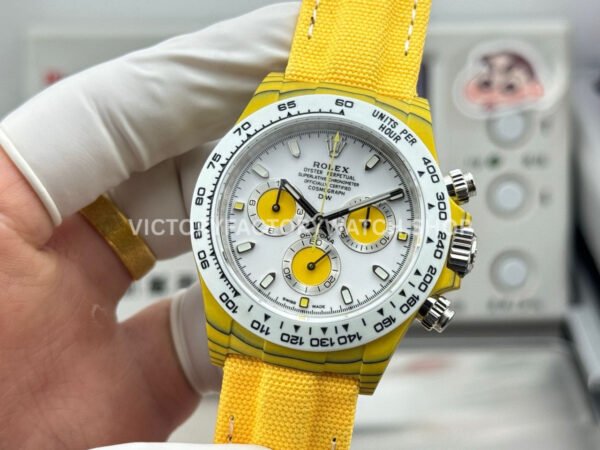 TW Factory Rolex Daytona 116500 40mm Yellow Carbon Fiber Yellow Canvas Strap White Dial