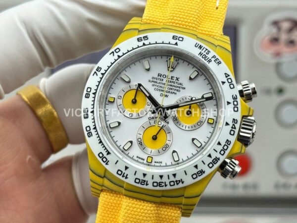 TW Factory Rolex Daytona 116500 40mm Yellow Carbon Fiber Yellow Canvas Strap White Dial