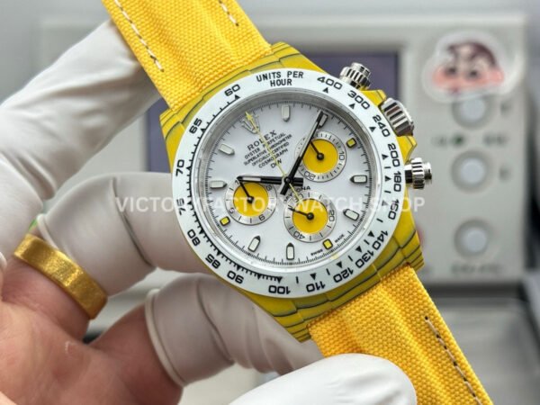 TW Factory Rolex Daytona 116500 40mm Yellow Carbon Fiber Yellow Canvas Strap White Dial