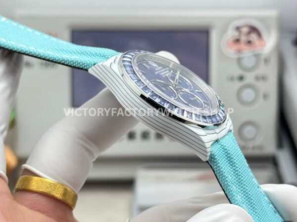 TW Factory Rolex Daytona 116500 40mm White Carbon Fiber Light Blue Canvas Strap Blue Diamond Bezel Blue Dial