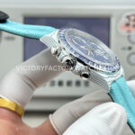 TW Factory Rolex Daytona 116500 40mm White Carbon Fiber Light Blue Canvas Strap Blue Diamond Bezel Blue Dial