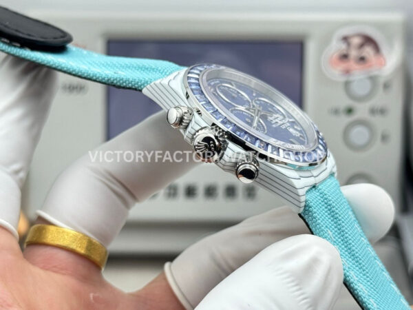 TW Factory Rolex Daytona 116500 40mm White Carbon Fiber Light Blue Canvas Strap Blue Diamond Bezel Blue Dial