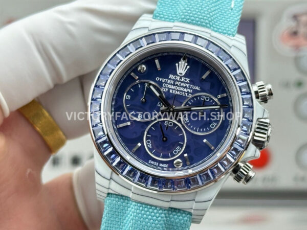 TW Factory Rolex Daytona 116500 40mm White Carbon Fiber Light Blue Canvas Strap Blue Diamond Bezel Blue Dial