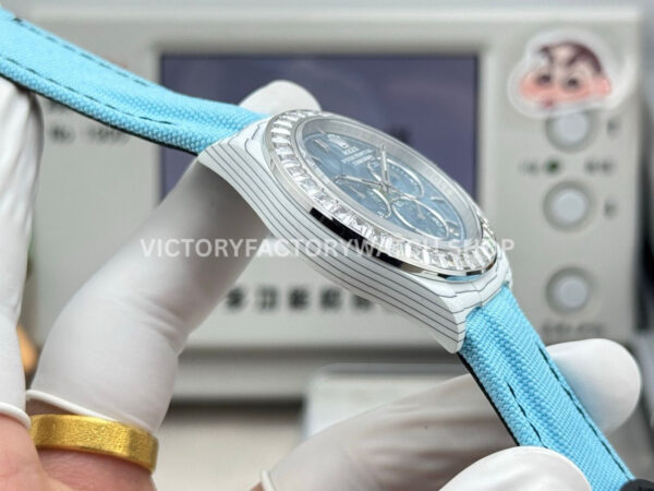 TW Factory Rolex Daytona 116500 40mm White Carbon Fiber Light Blue Canvas Strap White Diamond Bezel Blue Dial