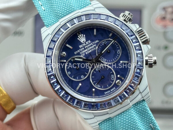 TW Factory Rolex Daytona 116500 40mm White Carbon Fiber Light Blue Canvas Strap Blue Diamond Bezel Blue Dial