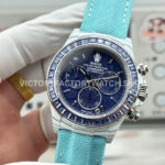 TW Factory Rolex Daytona 116500 40mm White Carbon Fiber Light Blue Canvas Strap Blue Diamond Bezel Blue Dial