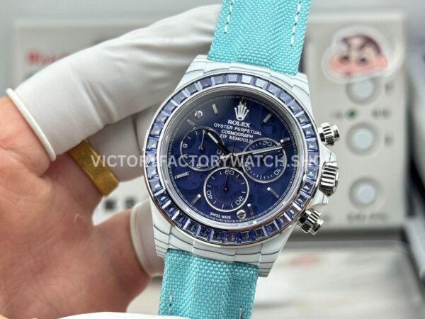 TW Factory Rolex Daytona 116500 40mm White Carbon Fiber Light Blue Canvas Strap Blue Diamond Bezel Blue Dial