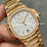 3K Factory Patek Philippe Nautilus 35.2mm 7118-1200R-001 Full Rose Gold Diamond Bezel White Dial (7) 3K Factory Patek Philippe Nautilus 35.2mm 7118-1200R-001 Full Rose Gold Diamond Bezel White Dial