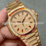3K Factory Patek Philippe Nautilus 35.2mm 7118-1300R-001 Full Rose Gold Diamond Bezel Rose Gold Dial