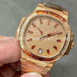 3K Factory Patek Philippe Nautilus 35.2mm 7118-1300R-001 Full Rose Gold Diamond Bezel Rose Gold Dial