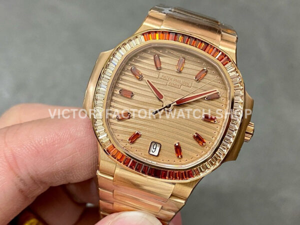 3K Factory Patek Philippe Nautilus 35.2mm 7118-1300R-001 Full Rose Gold Diamond Bezel Rose Gold Dial