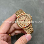 3K Factory Patek Philippe Nautilus 35.2mm 7118-1300R-001 Full Rose Gold Diamond Bezel Rose Gold Dial