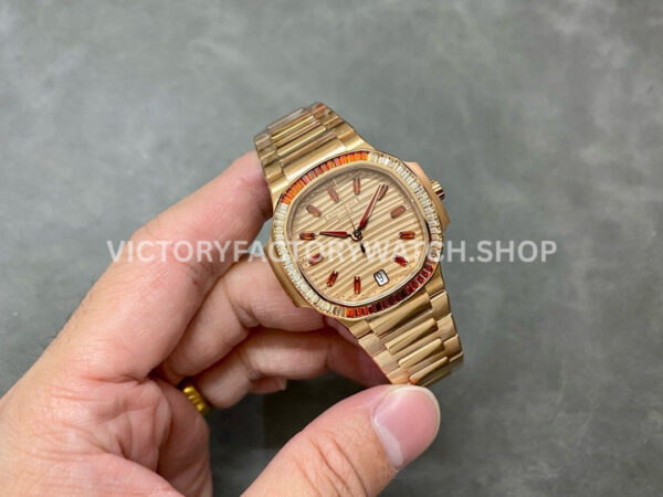 3K Factory Patek Philippe Nautilus 35.2mm 7118-1300R-001 Full Rose Gold Diamond Bezel Rose Gold Dial