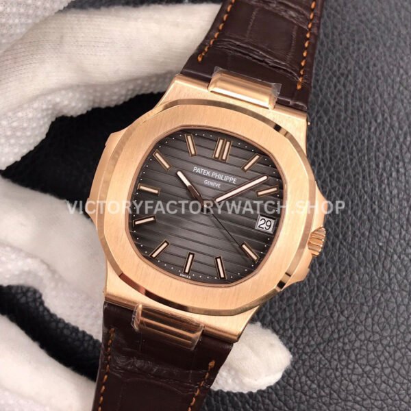 3K Factory Patek Philippe Nautilus 5711R 40mm Rose Gold Leather Dark Gray Dial
