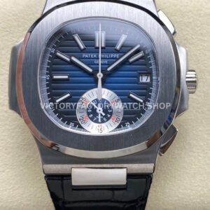 3K 5980 1A blue dial Patek Nautilus leather strap