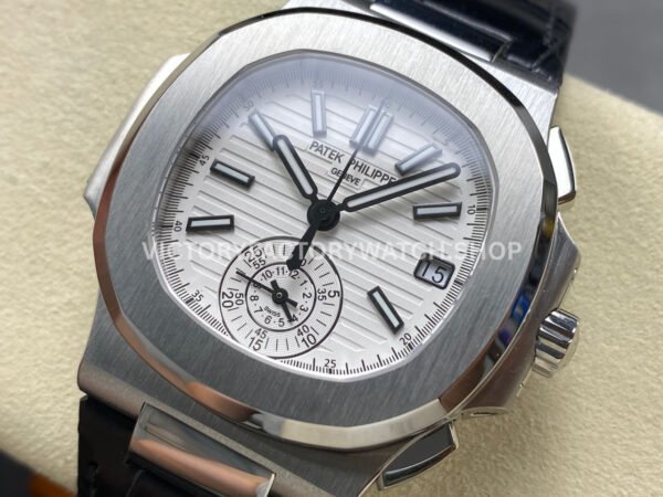 3K Factory Patek Philippe Nautilus 59801A-019 40.5mm Leather Strap White Dial (2) 3K Factory Patek Philippe Nautilus 5980/1A-019 40.5mm Leather Strap White Dial