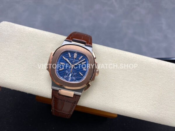 3K Factory Patek Philippe Nautilus 5980/1AR-0001 40.5mm Leather Strap Half Rose Gold Blue Dial