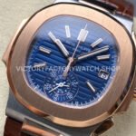 3K Factory Patek Philippe Nautilus 5980/1AR-0001 40.5mm Leather Strap Half Rose Gold Blue Dial