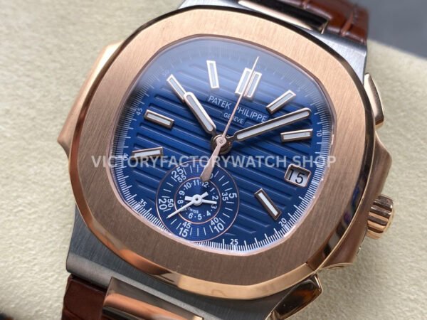 3K Factory Patek Philippe Nautilus 5980/1AR-0001 40.5mm Leather Strap Half Rose Gold Blue Dial