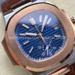 3K Factory Patek Philippe Nautilus 5980/1AR-0001 40.5mm Leather Strap Half Rose Gold Blue Dial