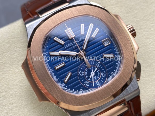 3K Factory Patek Philippe Nautilus 5980/1AR-0001 40.5mm Leather Strap Half Rose Gold Blue Dial