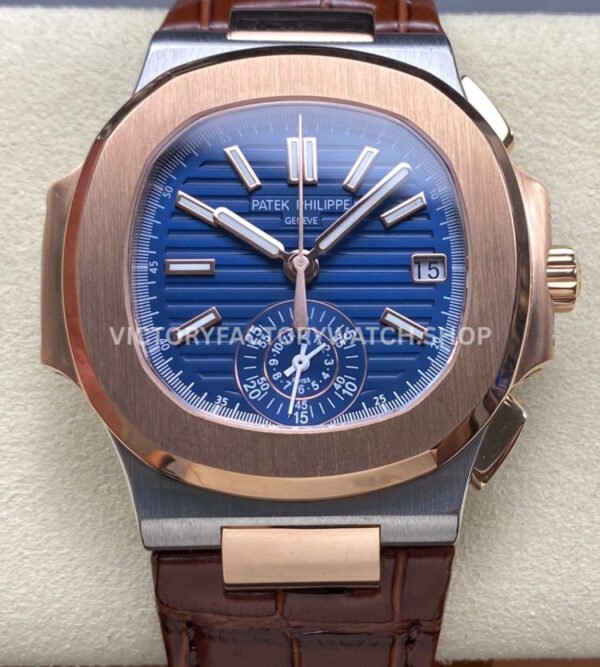 3K 5980 1AR blue dial Patek Nautilus leather strap