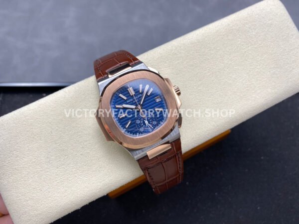 3K Factory Patek Philippe Nautilus 5980/1AR-0001 40.5mm Leather Strap Half Rose Gold Blue Dial