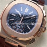 3K Factory Patek Philippe Nautilus 5980/1R-001 40.5mm Leather Strap Rose Gold Black Dial