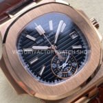 3K Factory Patek Philippe Nautilus 5980/1R-001 40.5mm Leather Strap Rose Gold Black Dial