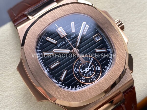 3K Factory Patek Philippe Nautilus 5980/1R-001 40.5mm Leather Strap Rose Gold Black Dial