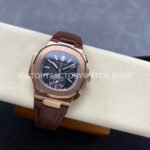 3K Factory Patek Philippe Nautilus 5980/1R-001 40.5mm Leather Strap Rose Gold Black Dial